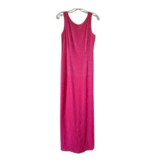 100% Silk Beaded Maxi Dress Embellished Pink Y2K Size 8 by Suzanne  Barbiecore - Picture 1 of 13